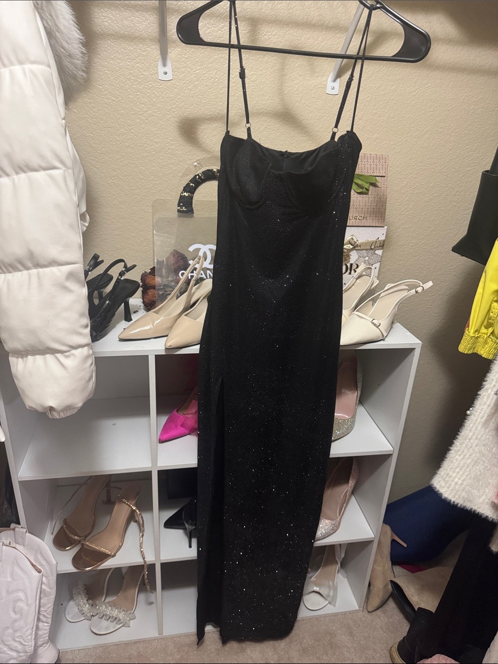 Black Sparkle Spaghetti-Strap Maxi Dress